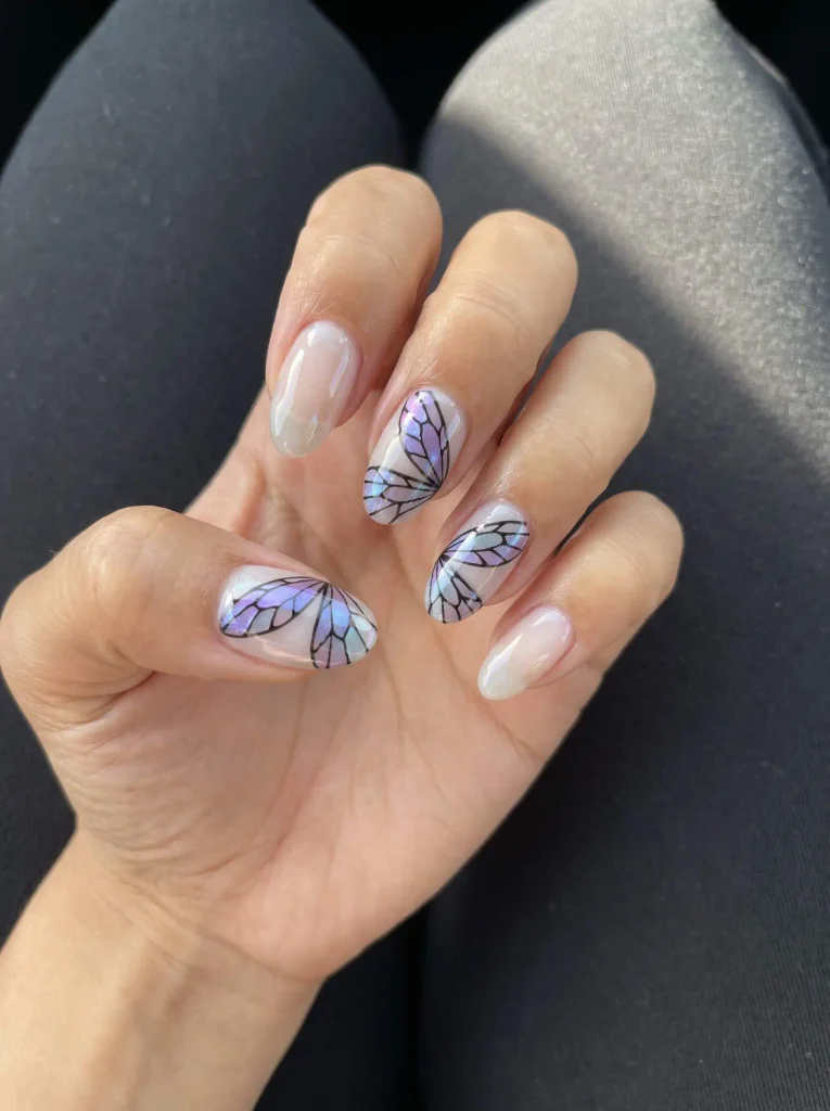 Dragonfly stained glass nails