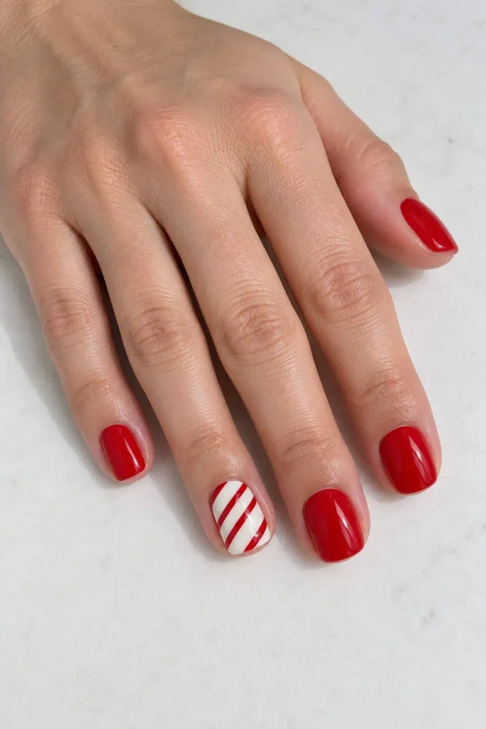 Easy Candy Cane Christmas Nails