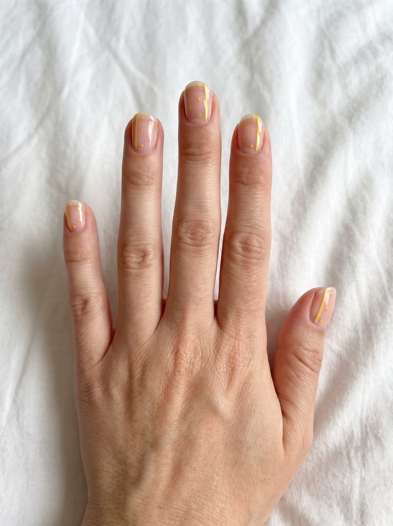 Easy pink and yellow natural nails