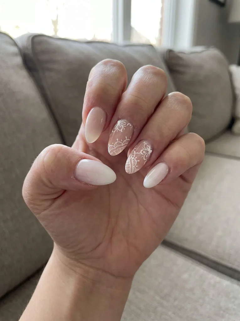 Elegant White Lace Wedding Bridal Nails