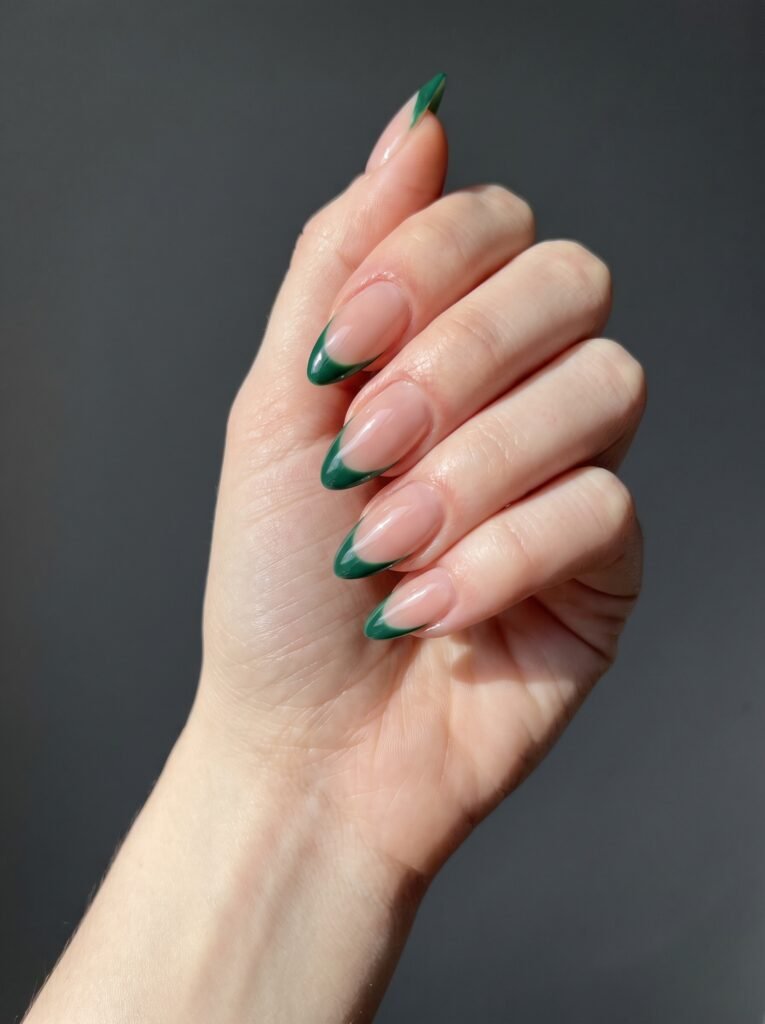 Emerald French Tip Almond Nails