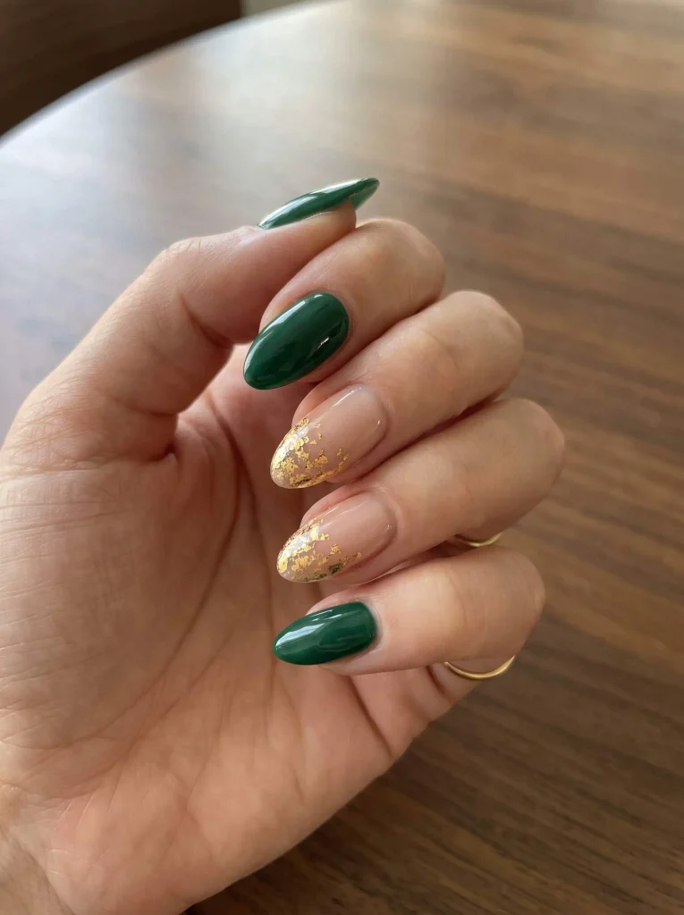 Emerald Green Gold Nails