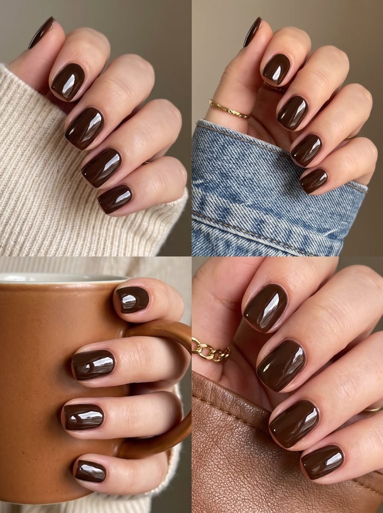 Espresso Brown Glass Fall Nails
