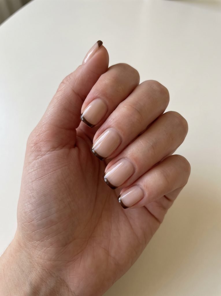 Espresso Brown Micro French Nails