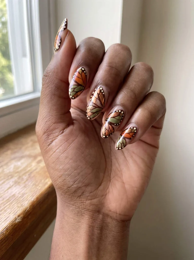 Fall butterfly wing nail art