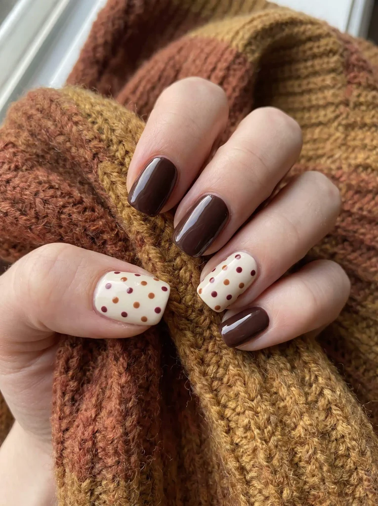 Fall polka dot short nails