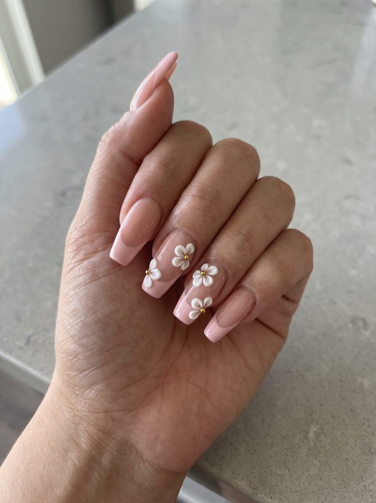 Floral Medium Length Coffin Nails