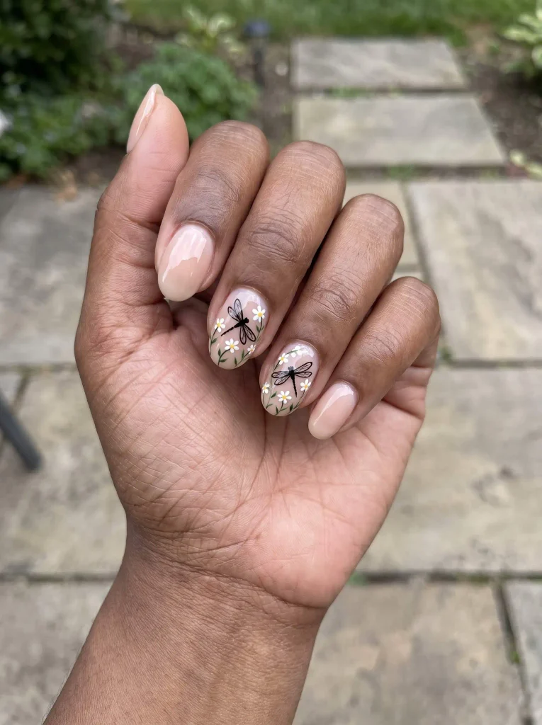 Floral dragonfly garden nails