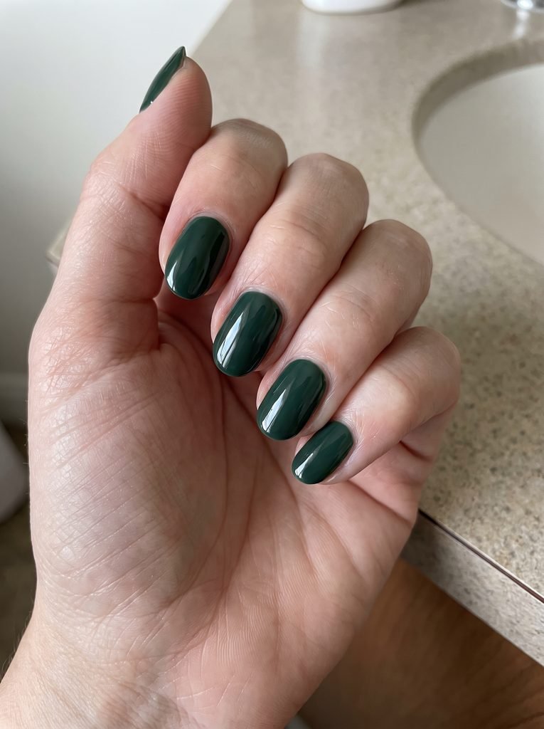 Forest Green Short Oval Nails