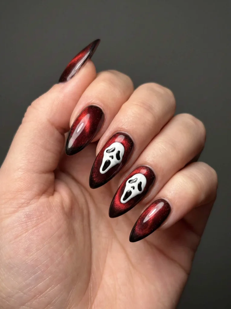 Ghost Face cat eye nails