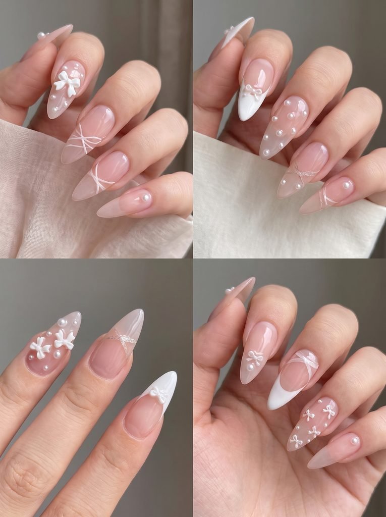 Girly Bow Stiletto Nails