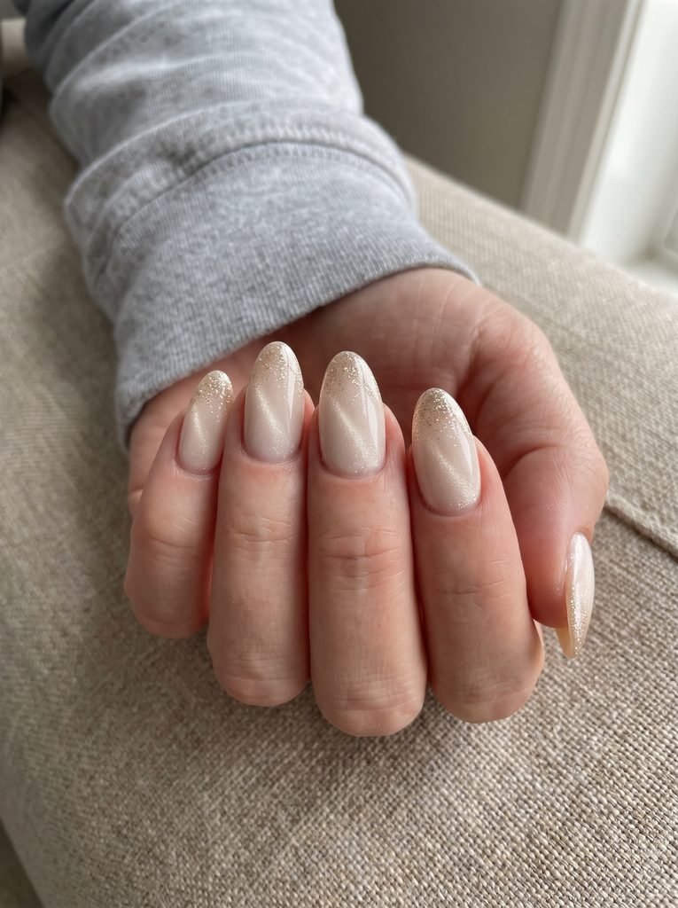 Glitter Tip Cat Eye Bridal Nails