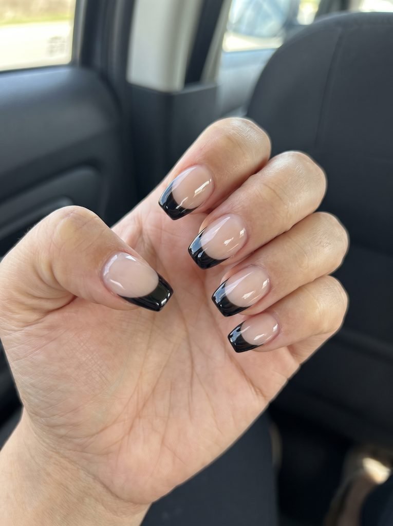 Glossy Black Short Coffin French Tips