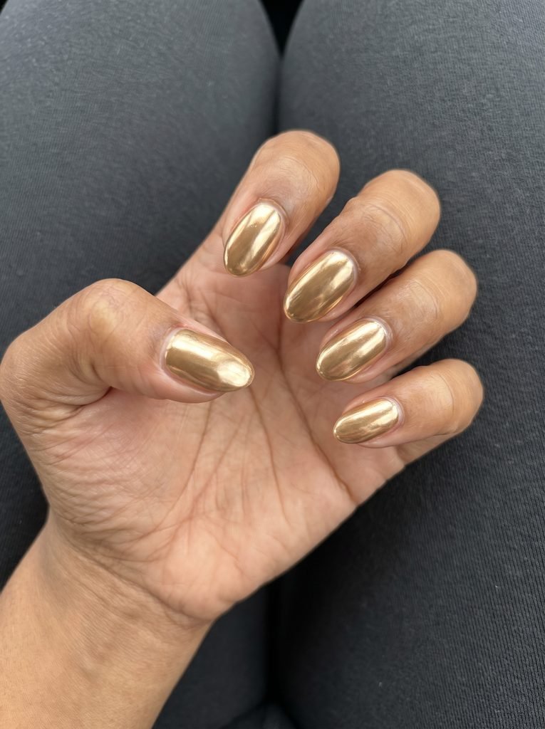 Gold Chrome Short Almond Nails