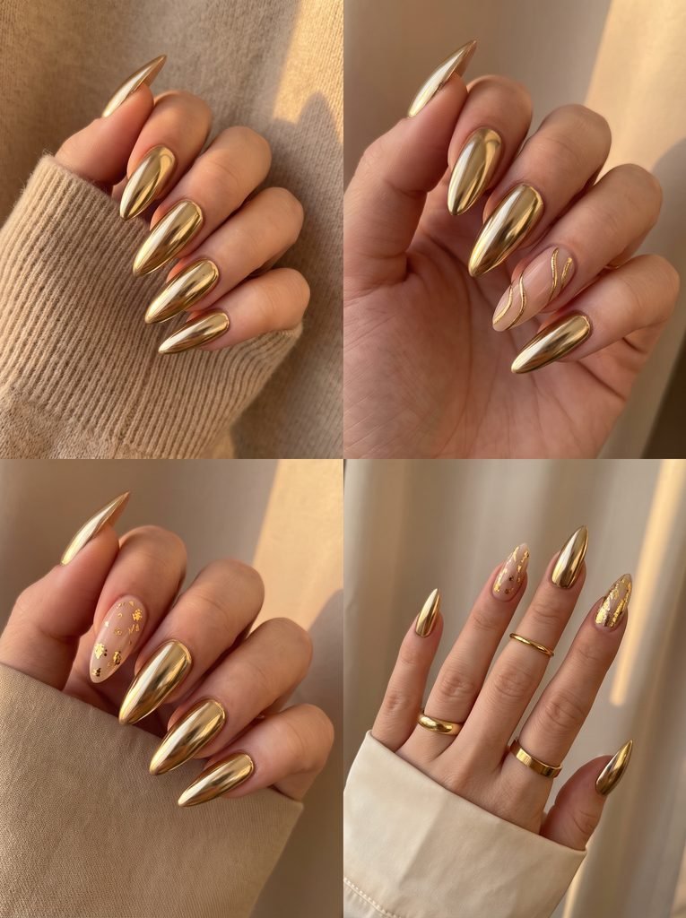 Gold Chrome Stiletto Nails