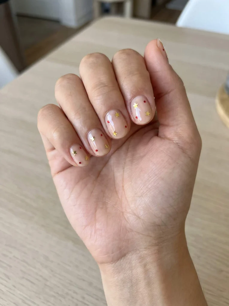 Gold Star Christmas Nail Art
