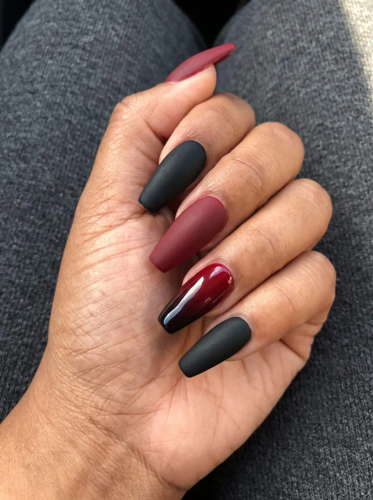 Gothic Black and Red Halloween Nails