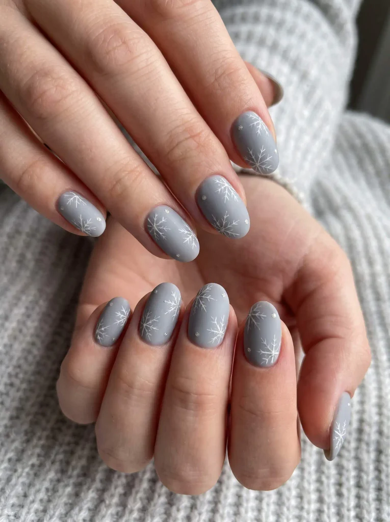 Gray Matte Snowflake Nails for Short Nails