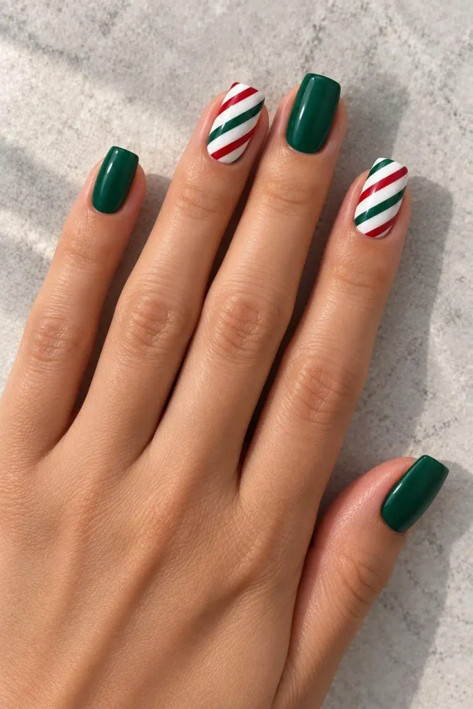 Green Candy Cane Holiday Nails