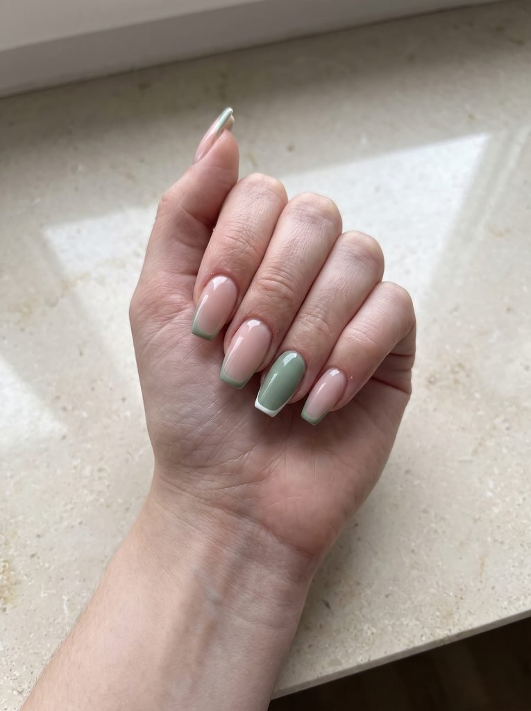 Green Medium Length Coffin Nails