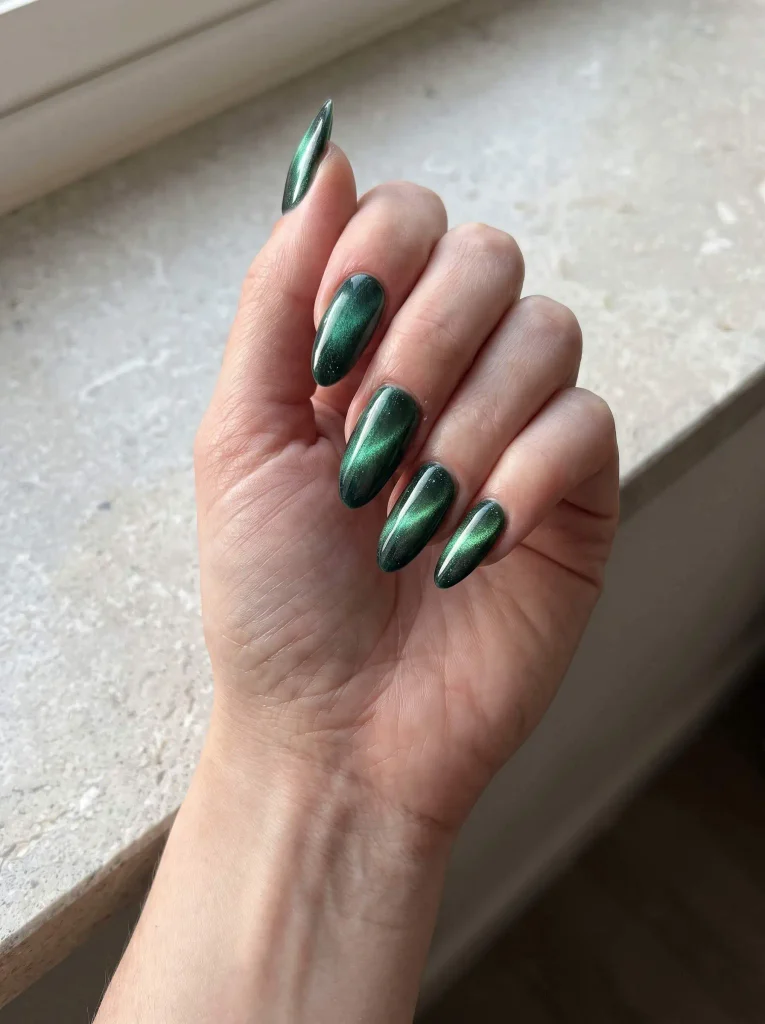 Green cat eye Halloween nails