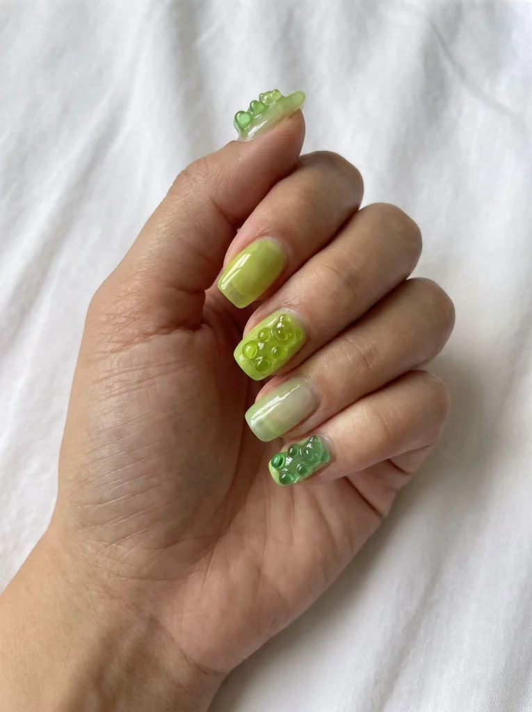 Green gummy bear nails