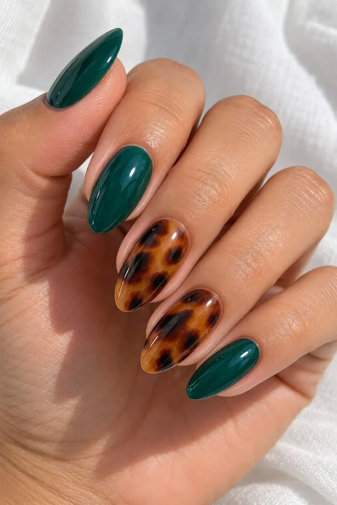 Green tortoise shell nails