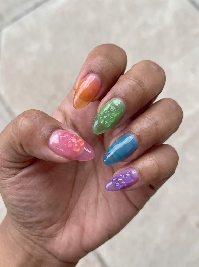 Gummy bear almond nails