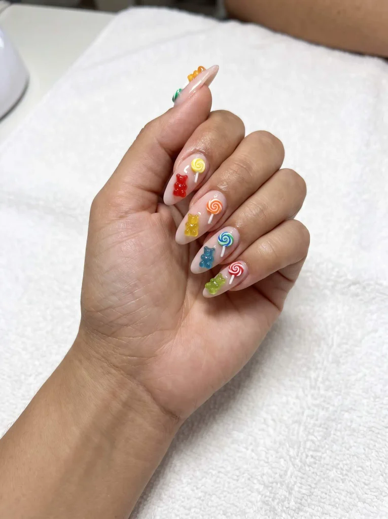 Gummy bear and lollipop nails