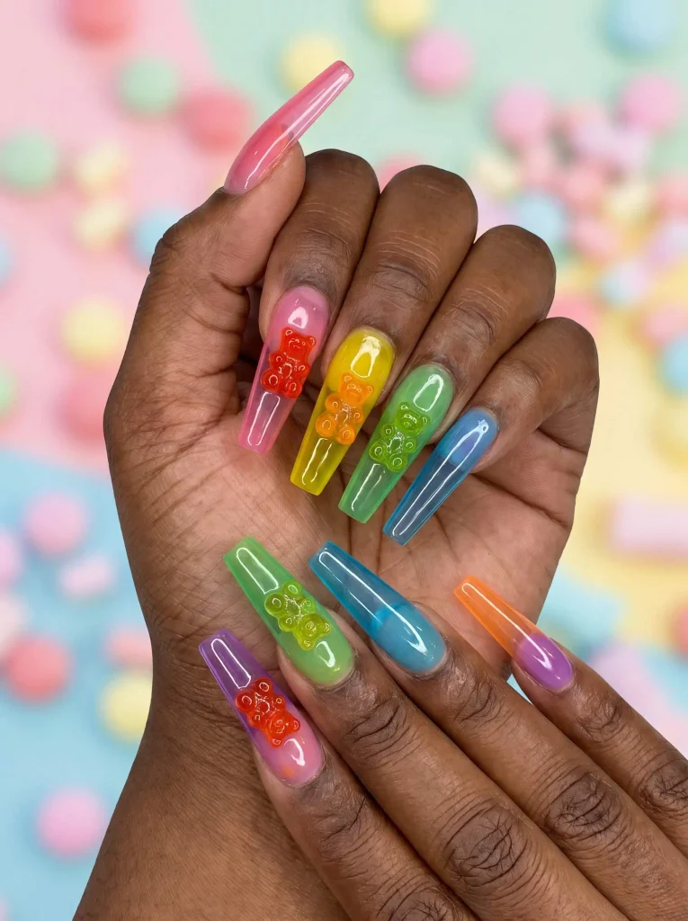 Gummy bear coffin acrylic nails