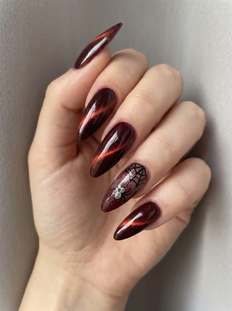 Halloween cat eye spider nails