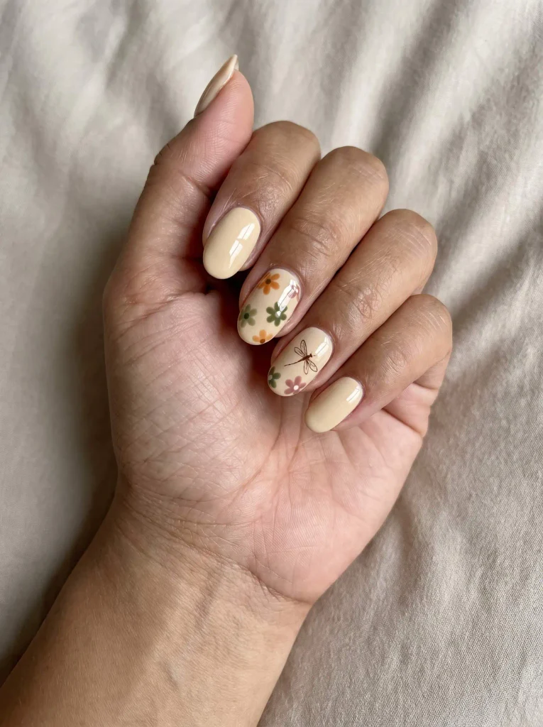 Hippie dragonfly flower nails
