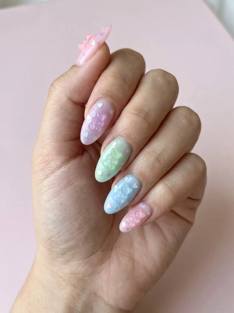 Kawaii gummy bear nails