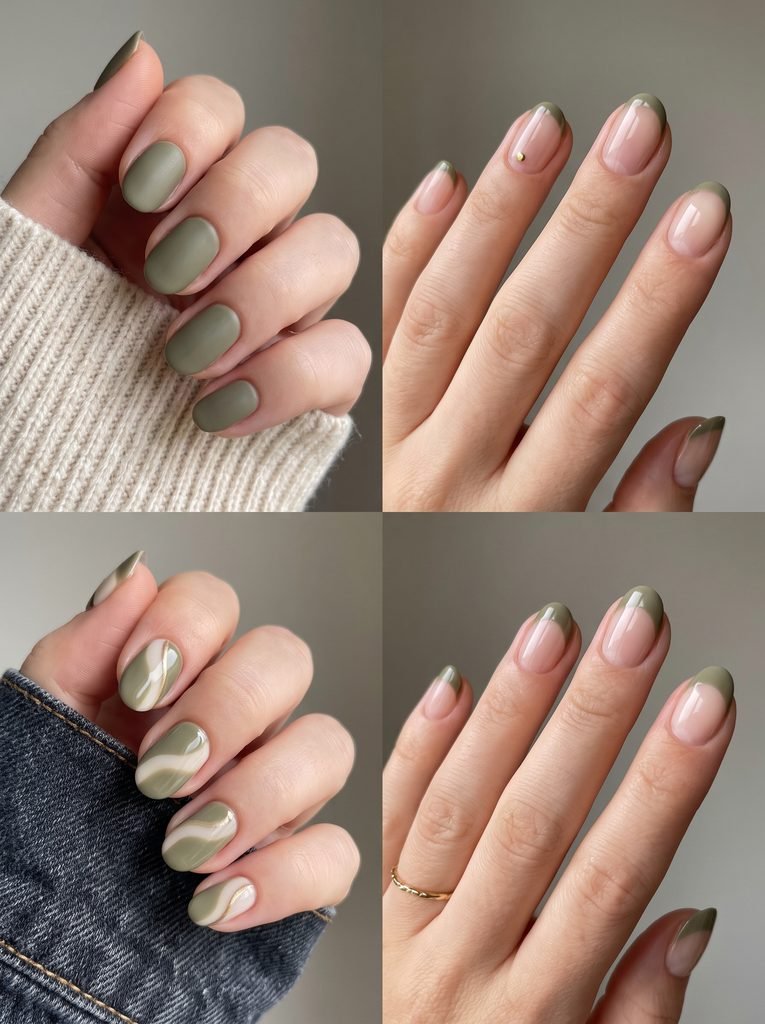 Khaki Green Early September Nails