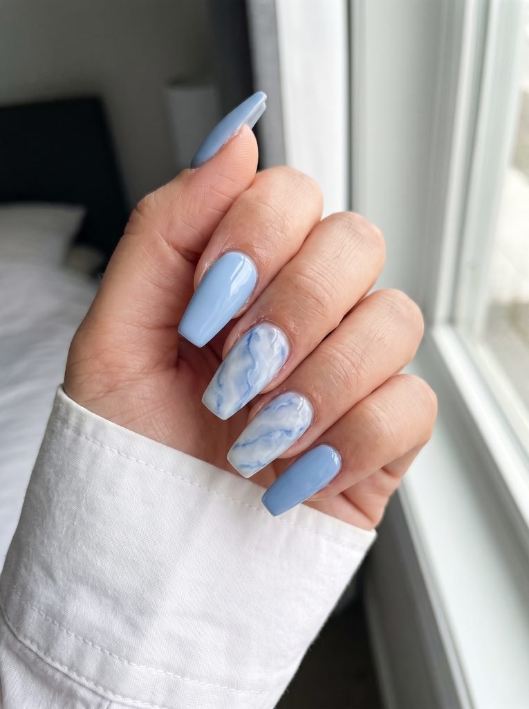 Light Blue Medium Coffin Nails