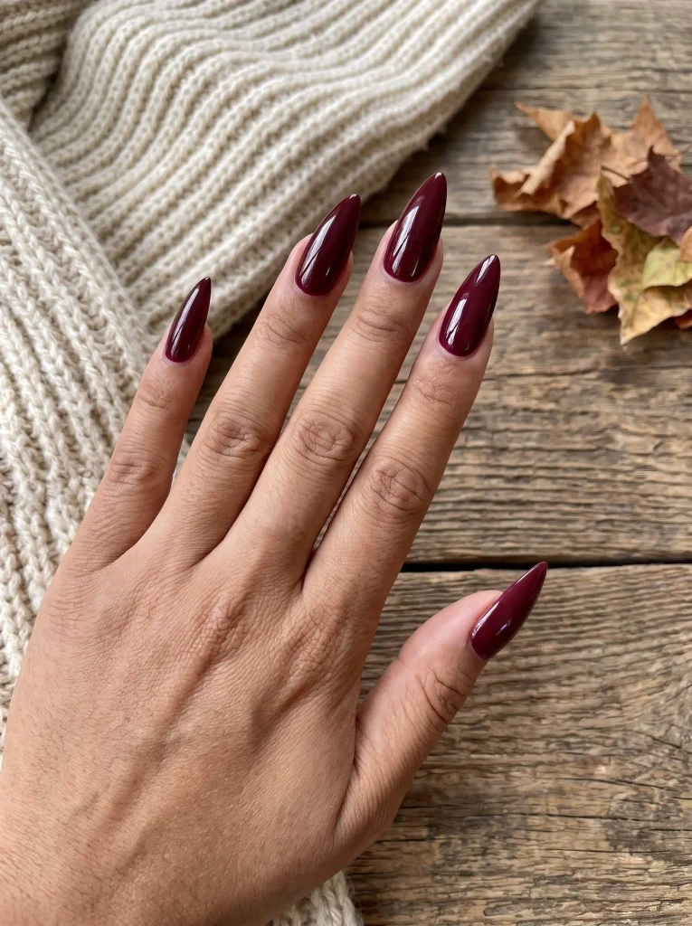 Long Burgundy Stiletto Thanksgiving Nails