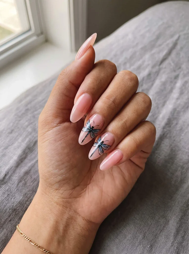 Long acrylic dragonfly nails