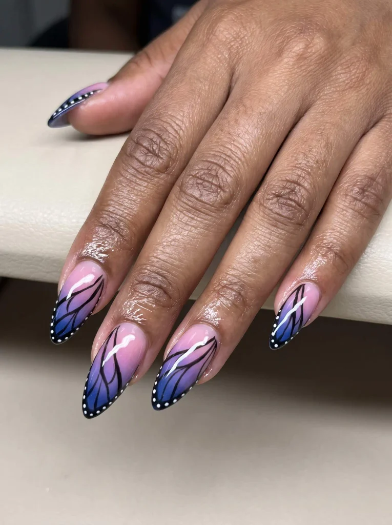 Long almond butterfly wing nails