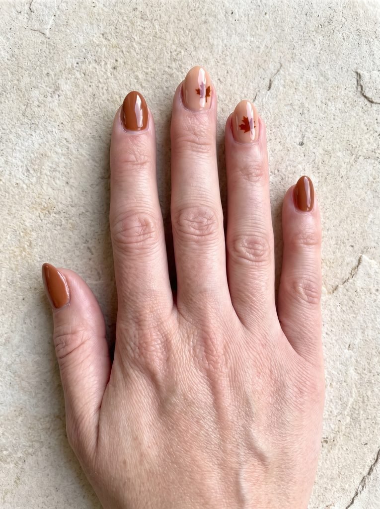 Maple Leaf Very Short Almond Nails