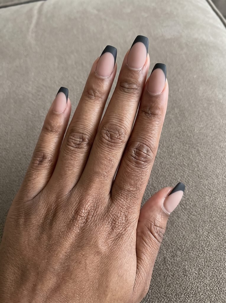 Matte Black Short Coffin French Tips