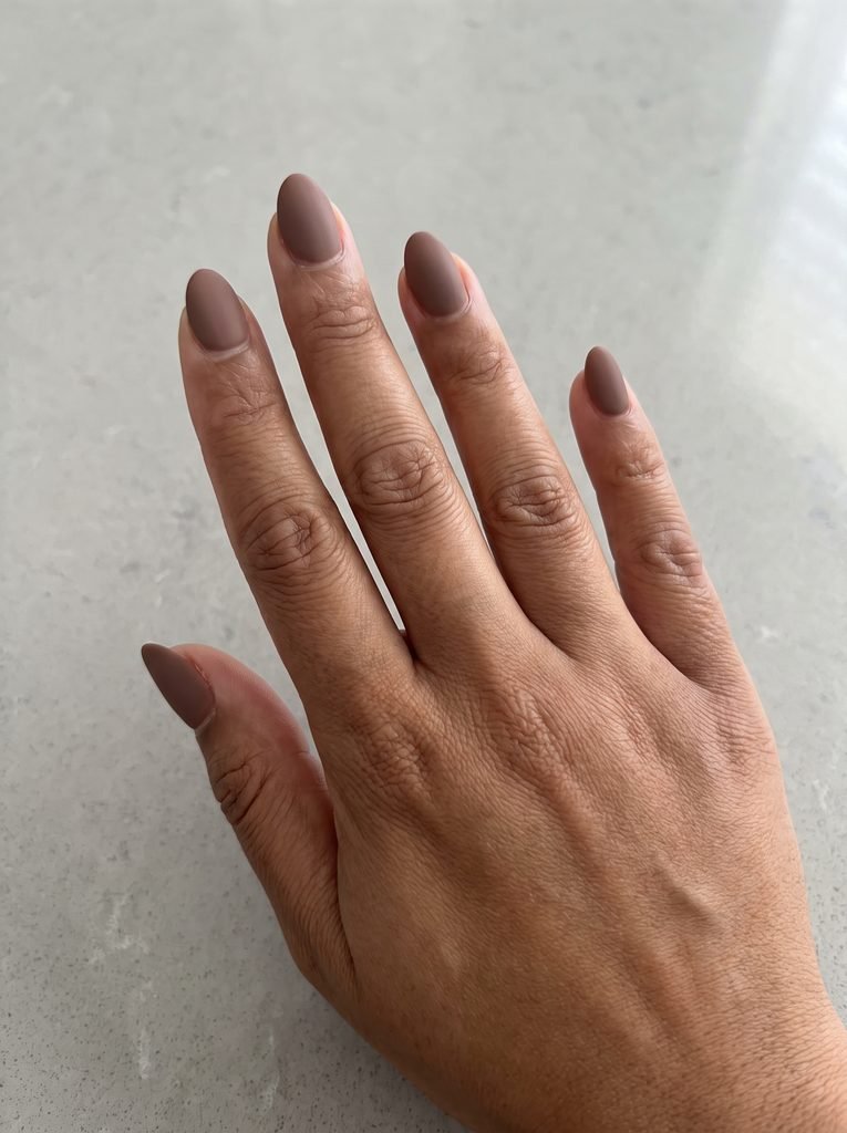 Matte Cocoa Very Short Almond Nails