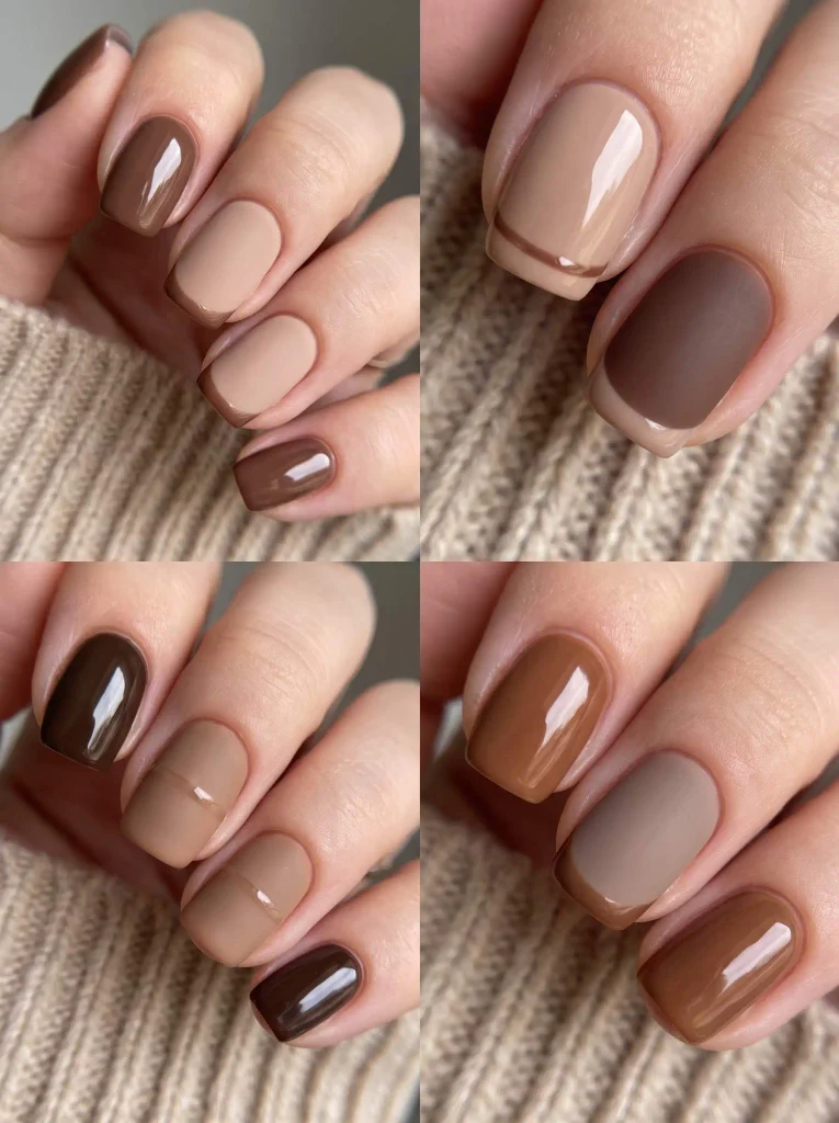 Matte Gloss Brown Combo Nails