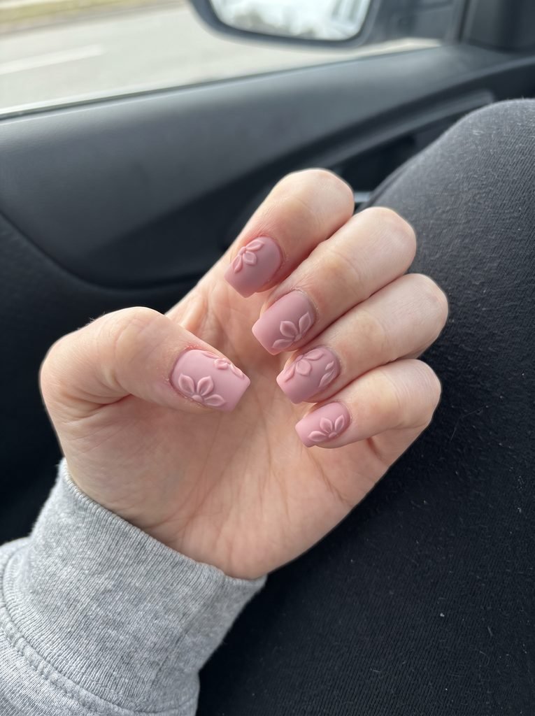 Matte Short 3D Flower Acrylic Nails