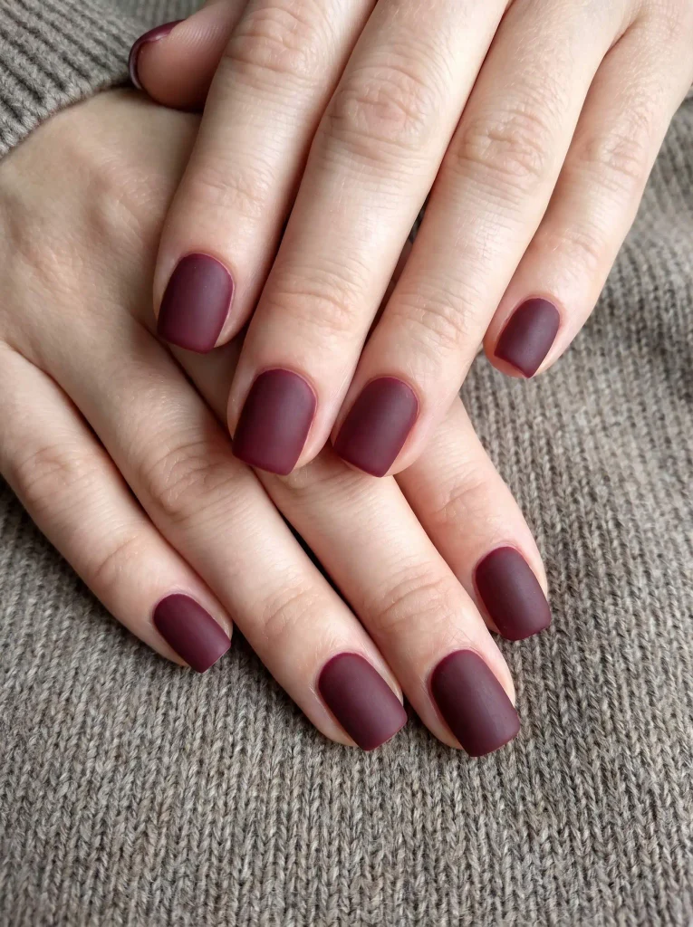 Matte maroon short square nails