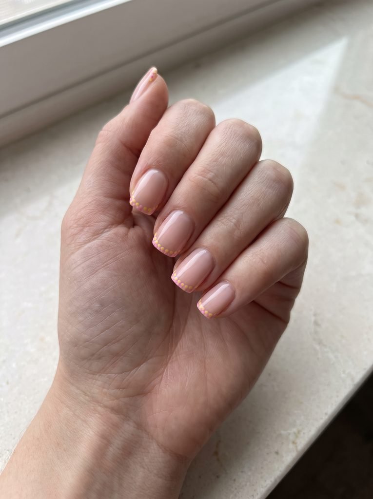 Micro dot pink and yellow French tips