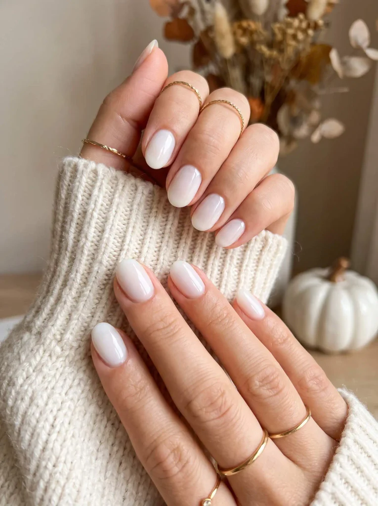 Milky White Minimal Thanksgiving Nails