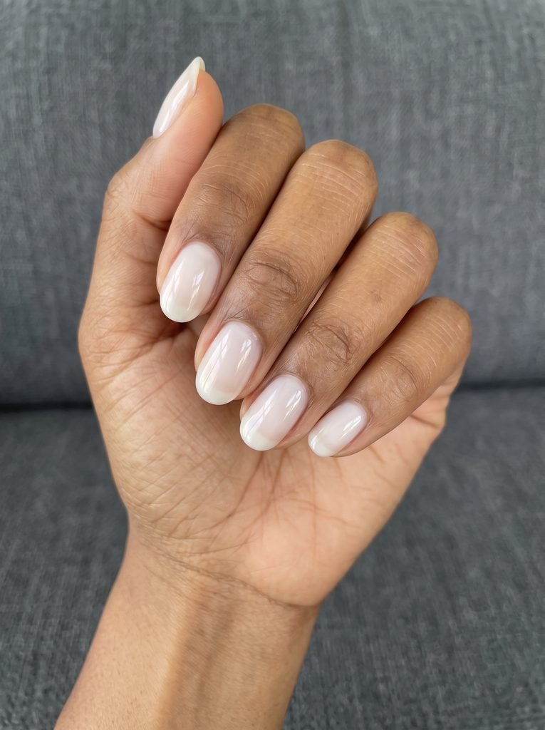 Milky White Natural Nails on Brown Skin