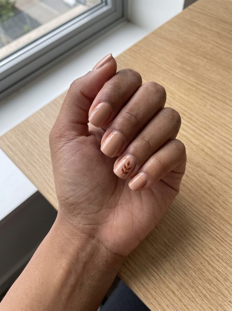 Minimal Leaf Accent Short Nails