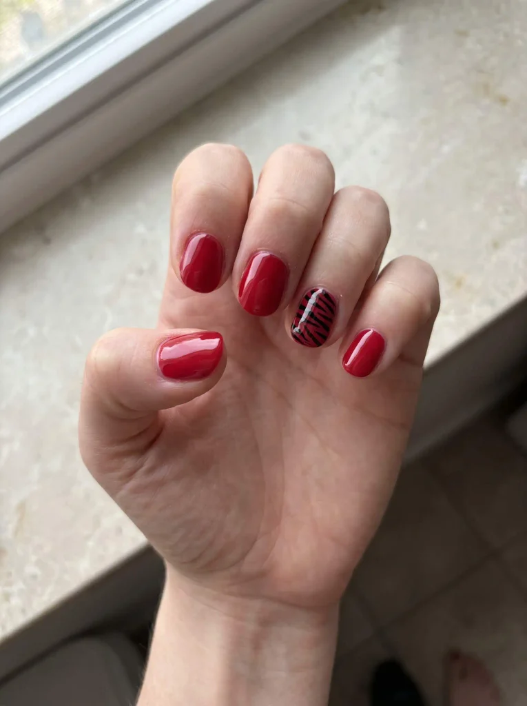 Minimal Red Zebra Accent Nails
