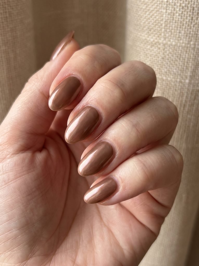 Mocha Chrome Short Almond Nails